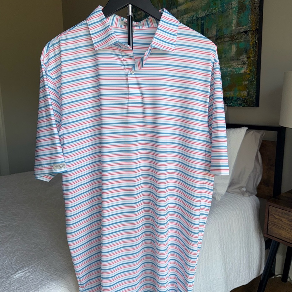 Straight Down Classic Striped Polo Shirt - Blue, Red, and White